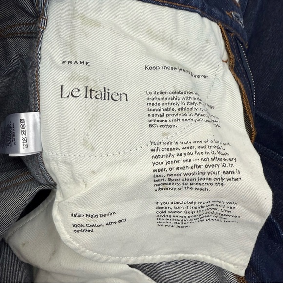 Frame Denim Le Italian Wide Leg Crop Jeans Rinse Dark Wash Rigid Denim High Rise - Picture 15 of 16